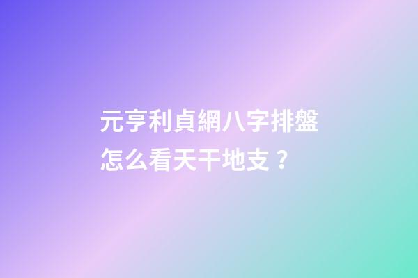 元亨利貞網八字排盤怎么看天干地支？